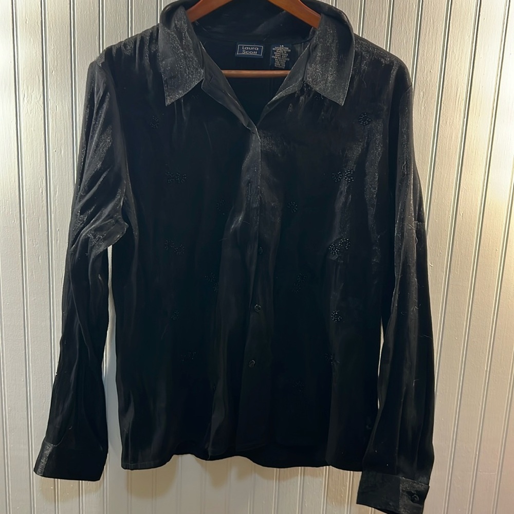 Vintage black silk top with beaded details